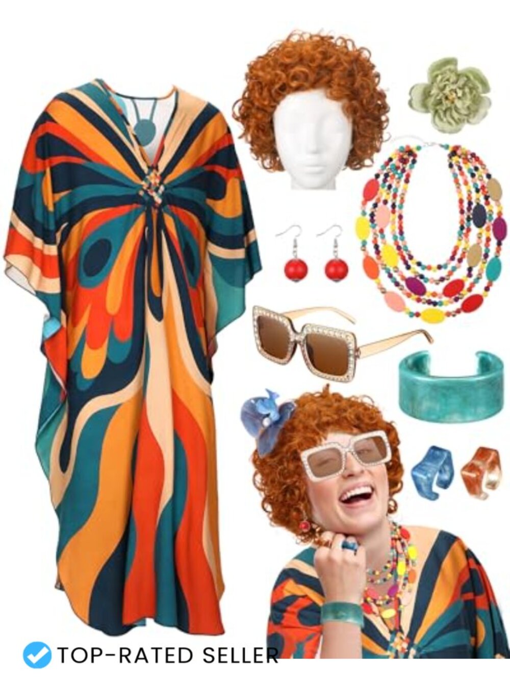 Landlady Costume 10-Piece Set Caftan Dress Wig Accessories Cosplay Halloween